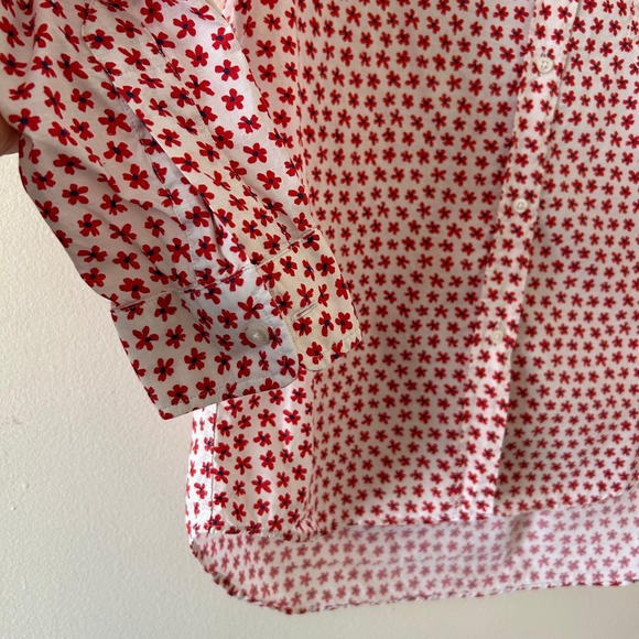 Grayson Cotton White Red Floral Print Button Blouse Top L - Picture 7 of 8